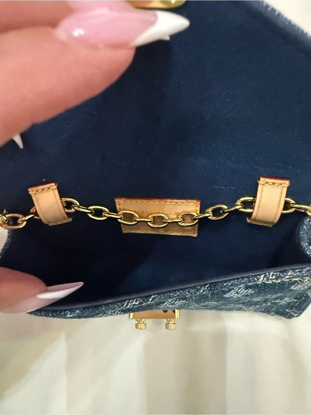 Louis Vuitton Denim Pouch Metis Belt Mini Pochette in Dark Blue with Gold Chain